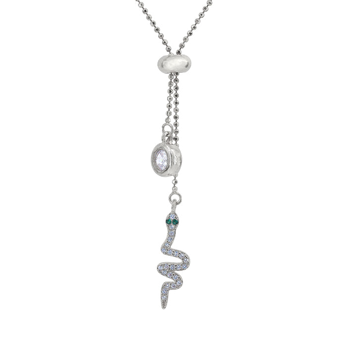 Snake Drop Necklace - Silver