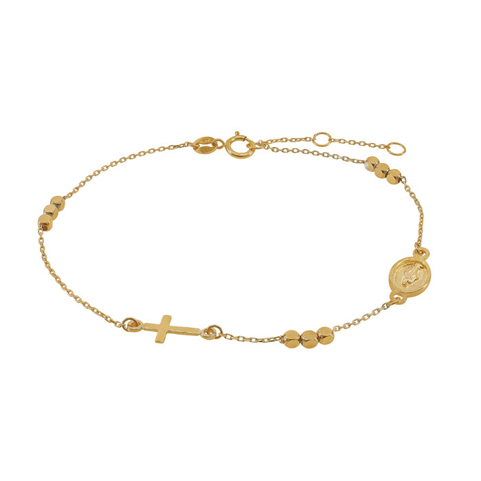 10kt yellow gold bracelet with a Cross and The Virgin Mary