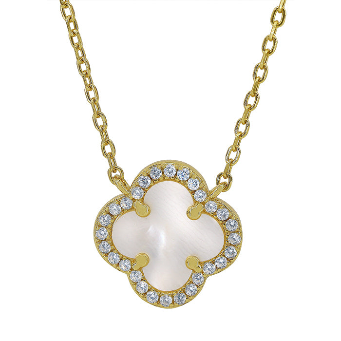 Mother of Pearl Clover Necklace - Gold