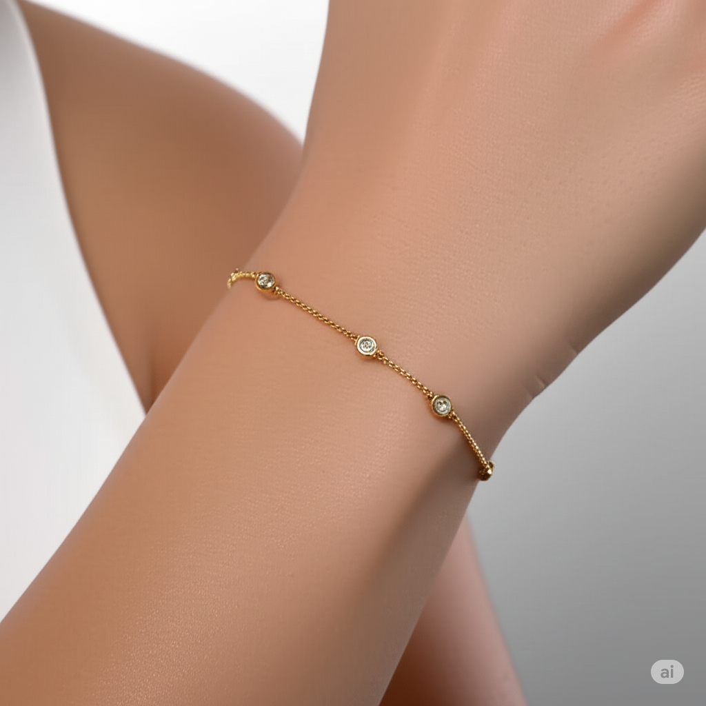 Diamond Bezel Bracelet (1mm) - 14KT