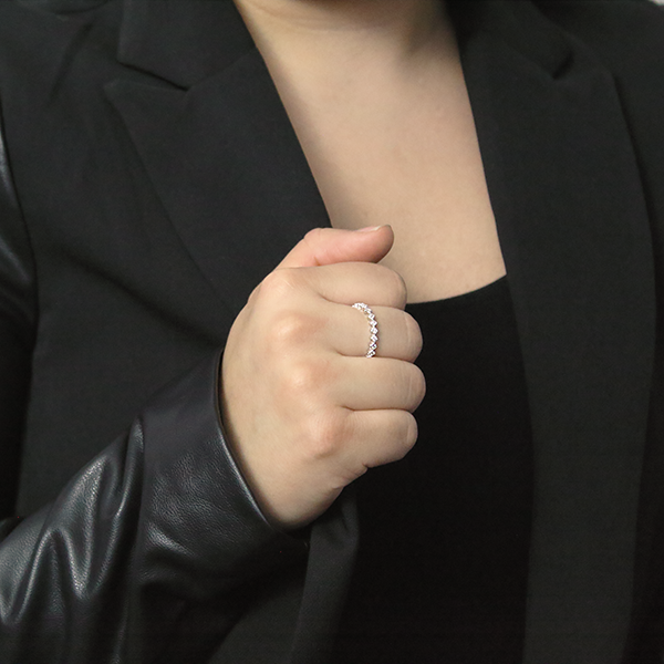 Sterling Silver Stackers Ring with Cubic Zirconia Worn by Woman 2