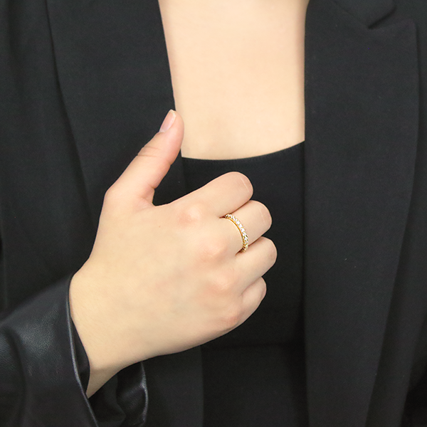 18kt Gold Plated Cubic Zirconia Set Stacking Ring Worn by Woman