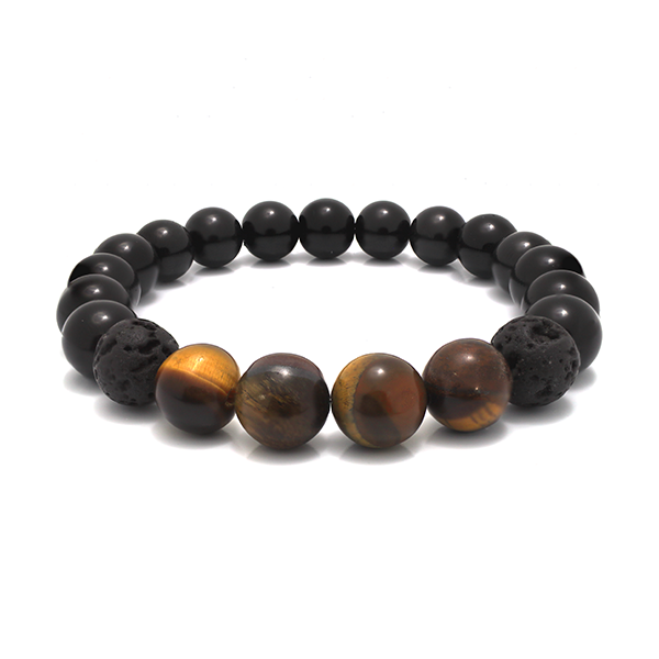 8mm Black Onyx Lava and Tiger Eye Beaded Bracelet