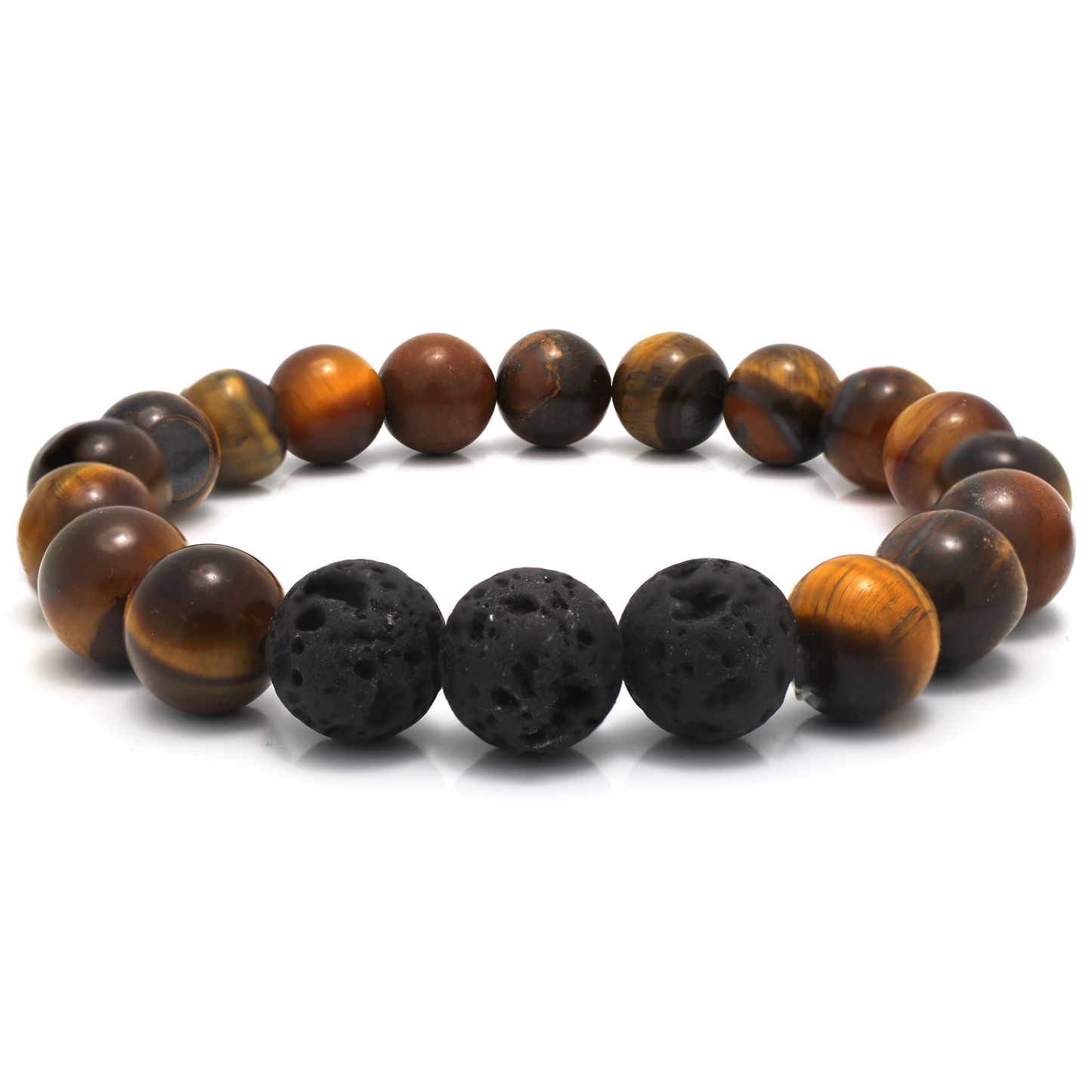 Tiger Eye and Black Lava Bead Bracelet
