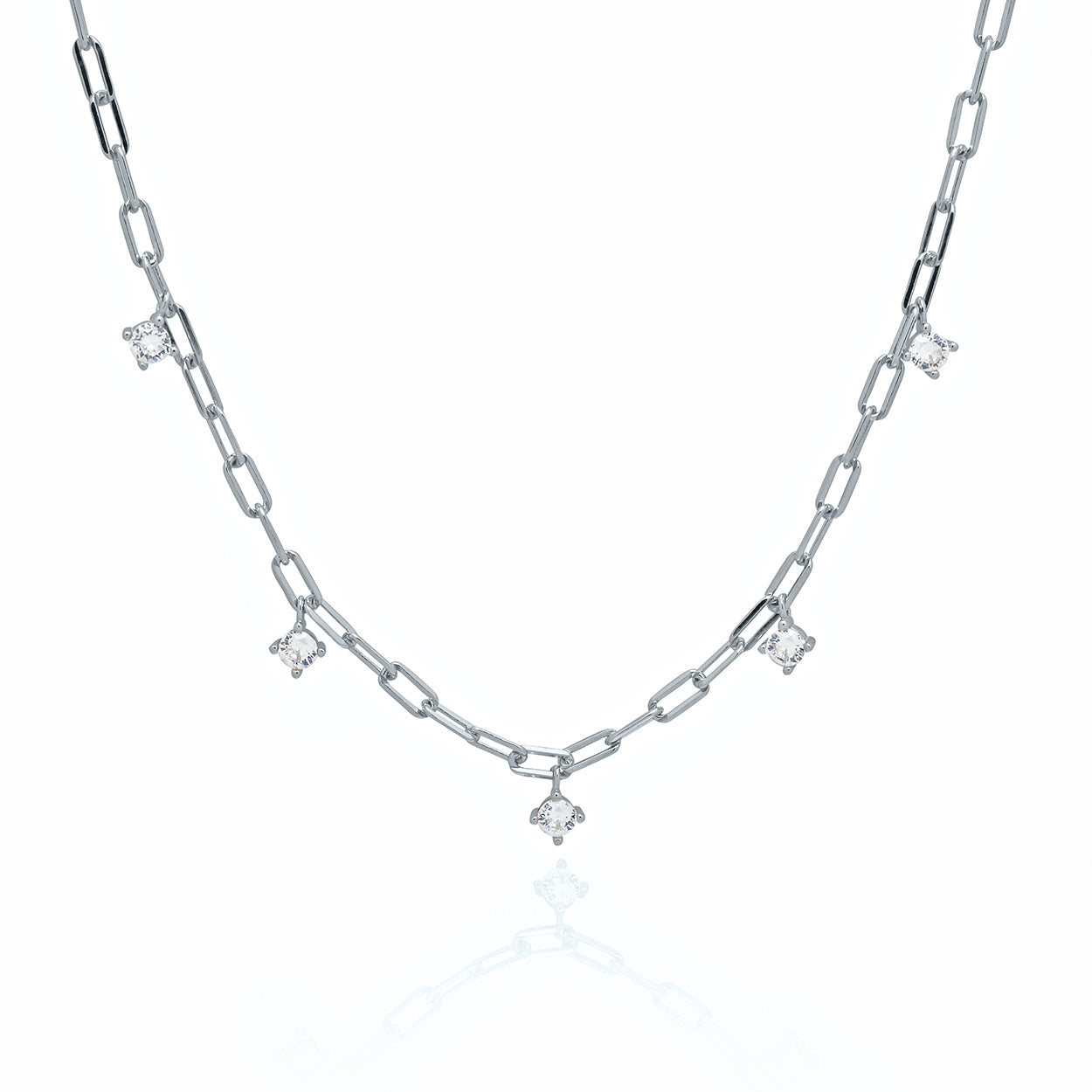 Sterling Silver Paper Clip Chains with Jewels