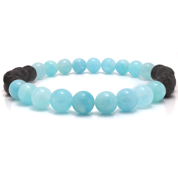 Aqua Jade and Black Lava Beaded Bracelet