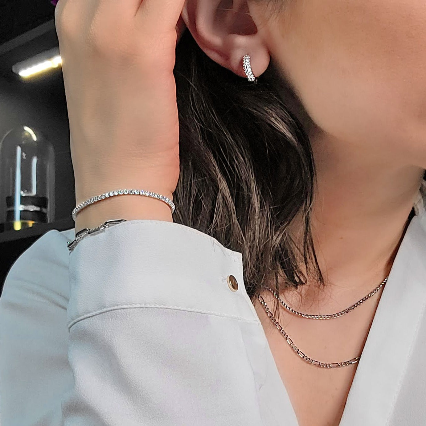 Woman wearing cubic huggies