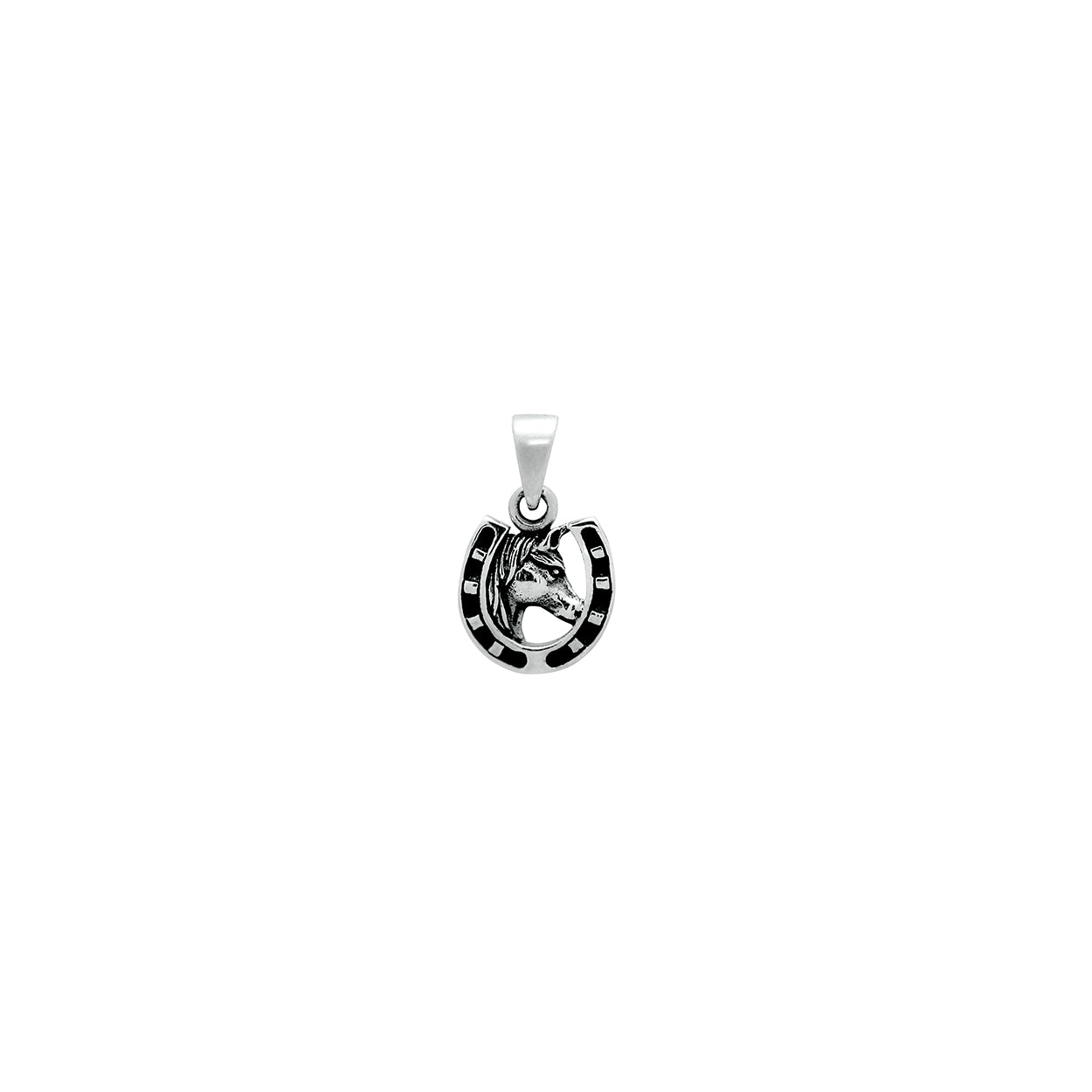 Sterling Silver Horseshoe Pendant with Black Enamel