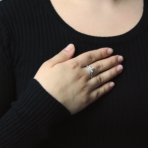Sterling Silver Tiara/Crown Style Ring set with Cubic Zirconia Worn by Woman