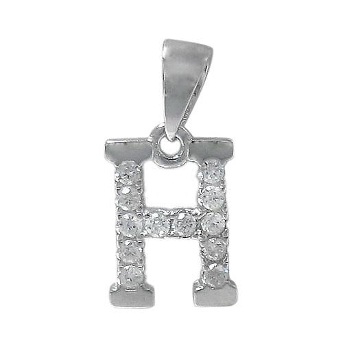 Sterling Silver Initial Pendant Set with Cubic Zirconia Letter H