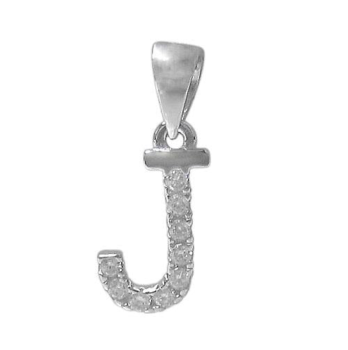 Sterling Silver Initial Pendant Set with Cubic Zirconia Letter J