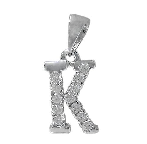 Sterling Silver Initial Pendant Set with Cubic Zirconia Letter K