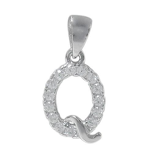 Sterling Silver Initial Pendant Set with Cubic Zirconia Letter Q