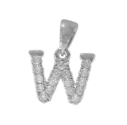 Sterling Silver Initial Pendant Set with Cubic Zirconia Letter W