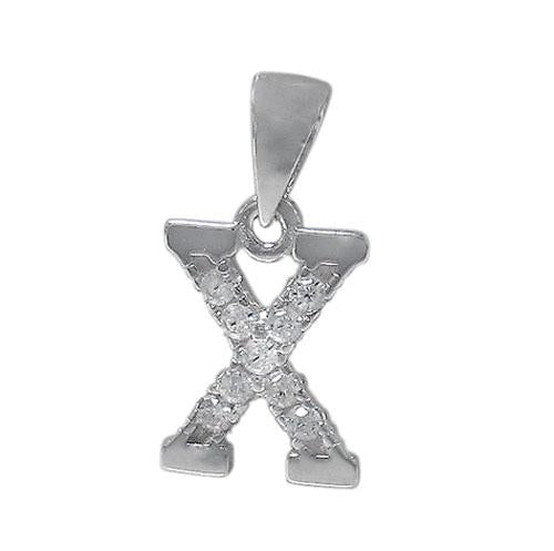 Sterling Silver Initial Pendant Set with Cubic Zirconia Letter X