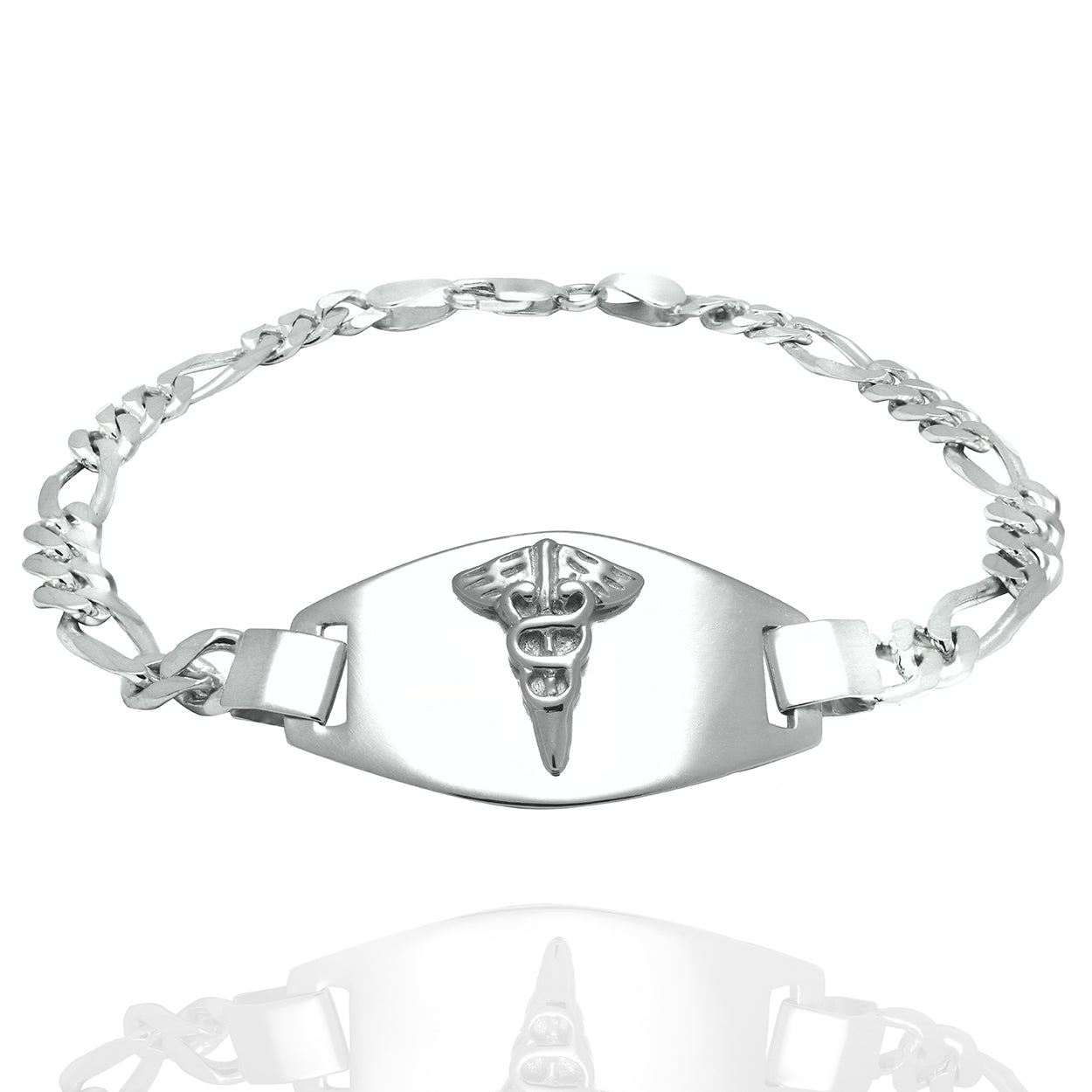 Sterling Silver 925 Medical Alert Bracelet Figaro Style 5mm Width