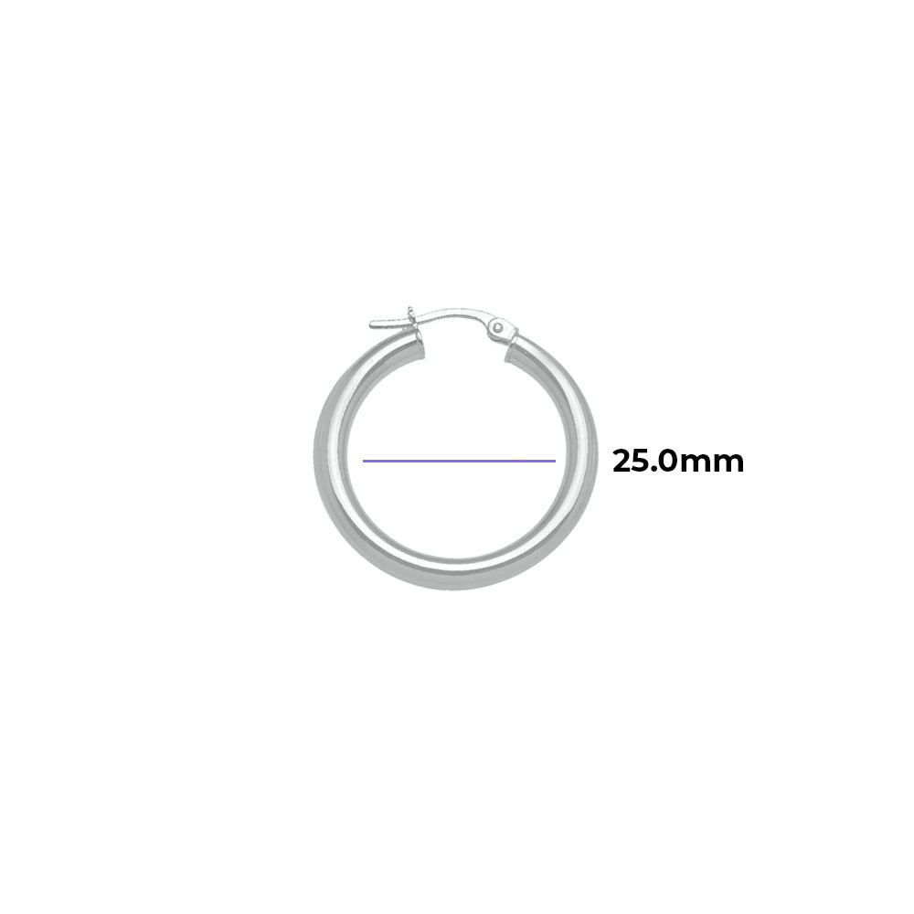 Medium Hoops 3mm Tube Solid Gold White with Measurement 25mm
