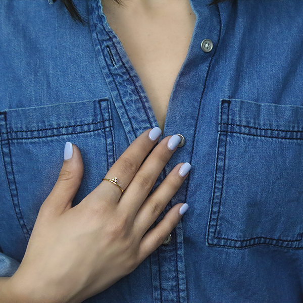 18kt Yellow Gold Plated Triple Cubic Zirconia Bezel Set Ring Worn by Woman 2