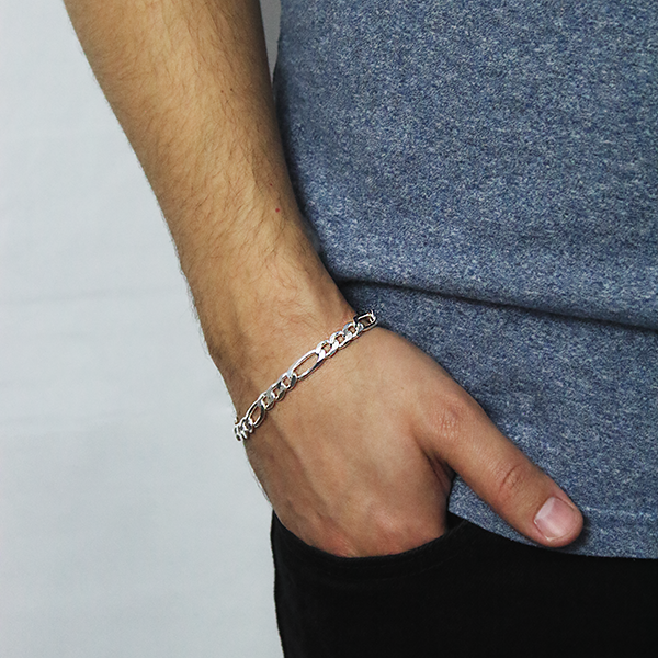 Sterling Silver Figaro Style Bracelet Worn by Man