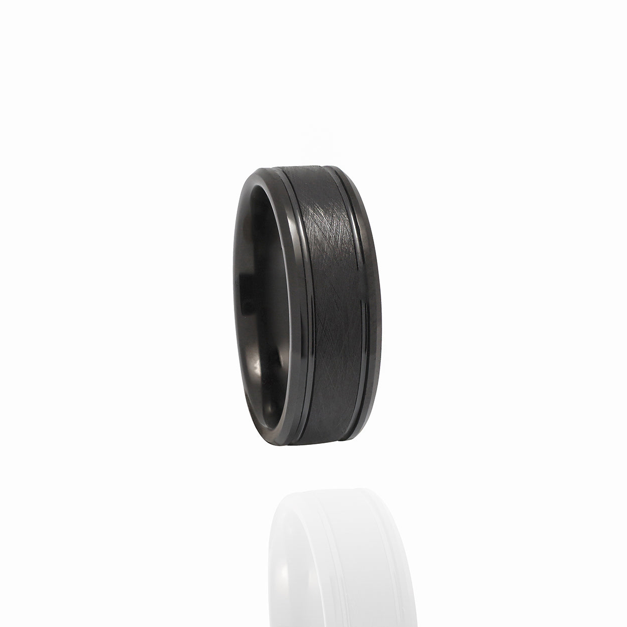 Black Tungsten Carbide Ring with Wire Brush Designed Center