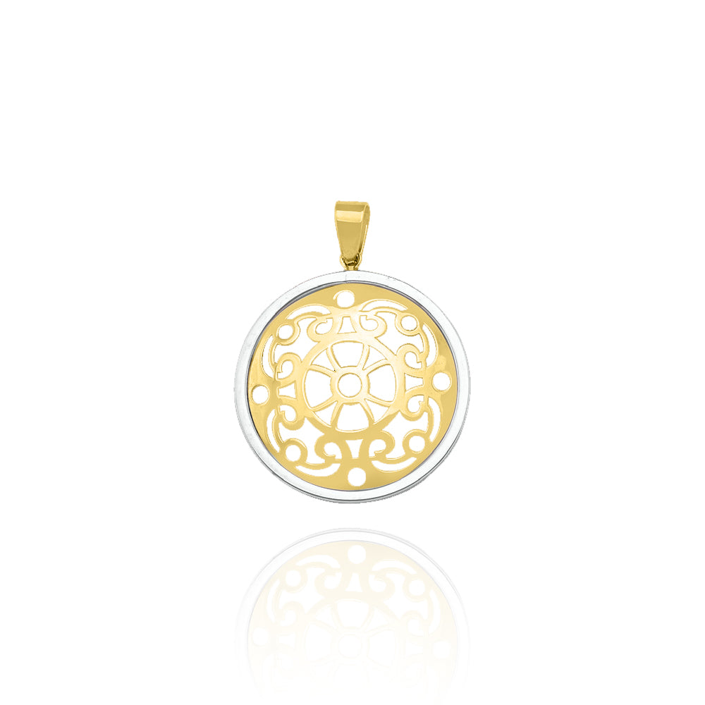 10KT Yellow and White Gold Patterned Medallion