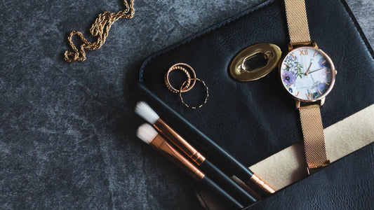 Jewellery with Makeup and Leather Bag and Watch