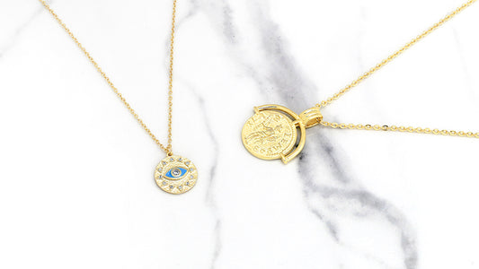 Vermeil Evil Eye and Vintage Medallion Necklaces