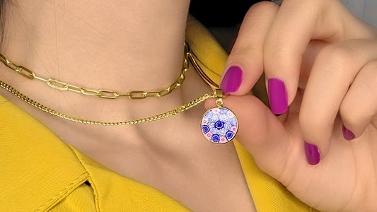 18KT Gold Bezeled Murano Glass pendant Worn by Woman