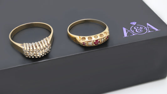 A&A Gift Box and Yellow Gold Diamond and Gemstone Set Rings
