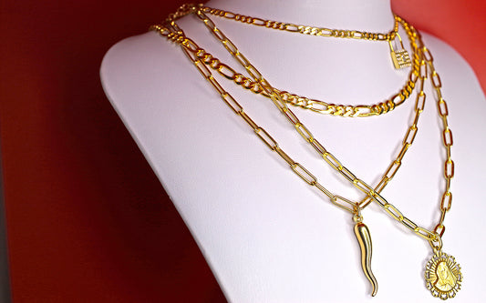 Sterling Silver Gold Plated and Solid Gold Layered Necklaces and Chains with Pendants