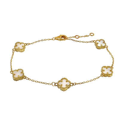 10kt yellow gold bracelet with mother of pearl clovers