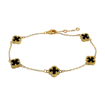 10kt yellow gold bracelet with black clovers 