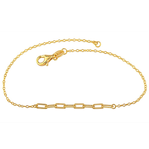 Sterling Silver paper clip rolo bracelet plated in 18kt yellow gold
