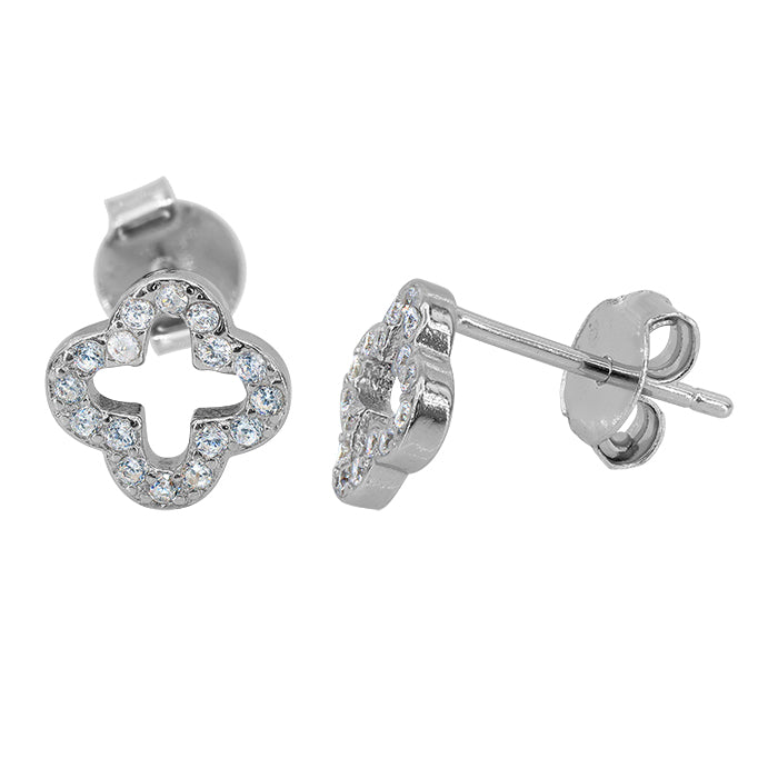 Sterling silver Clover earrings set with Cubic Zirconia