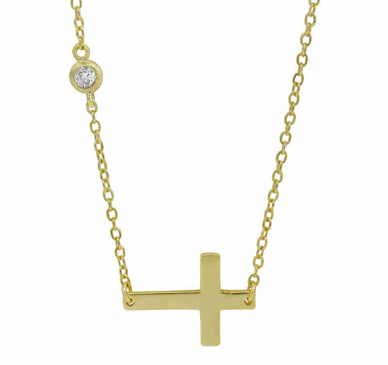 Sterling silver cross and cubic zirconia necklace, plated in Yellow Gold.