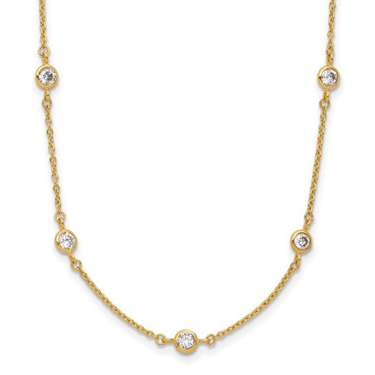 14Kt Yellow Gold Cubic Zirconia Station Necklace