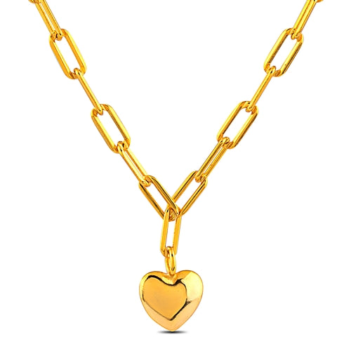 Sterling Silver Paperclip Heart Necklace plated in Yellow Gold