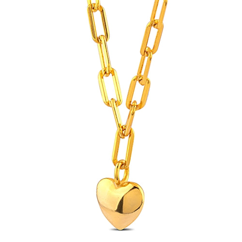Sterling Silver Paperclip Heart Necklace plated in Yellow Gold