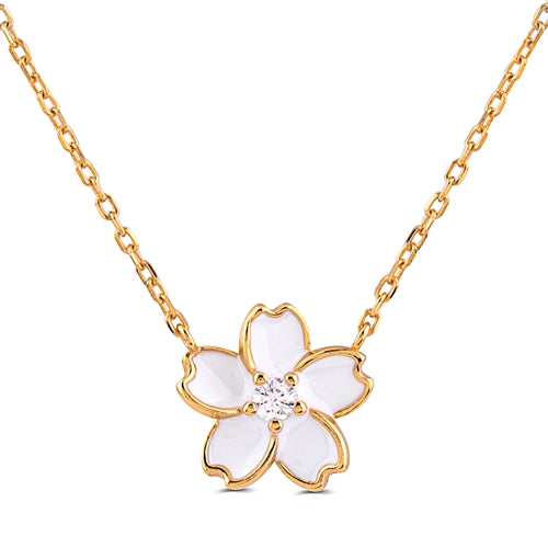 Sterling Silver Flower Necklace Plated in Yellow Gold