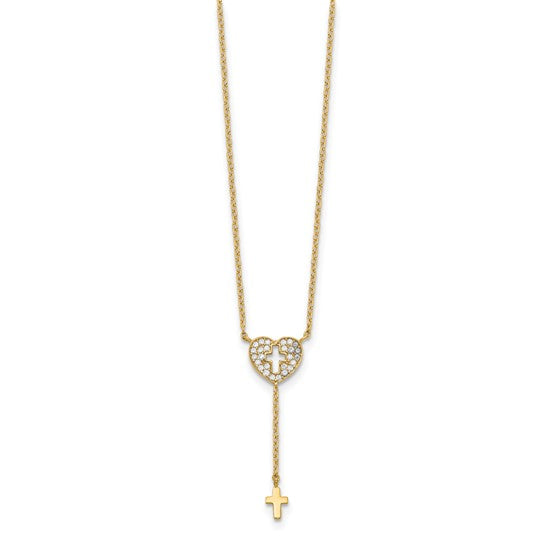 14KT Yellow Gold Heart Cross Necklace