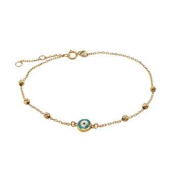 10kt yellow gold bracelet with Evil Eye and diamond cut balls