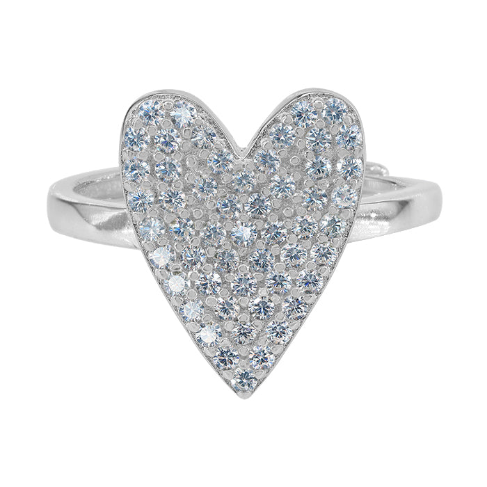 Large Cubic Heart Ring - Silver
