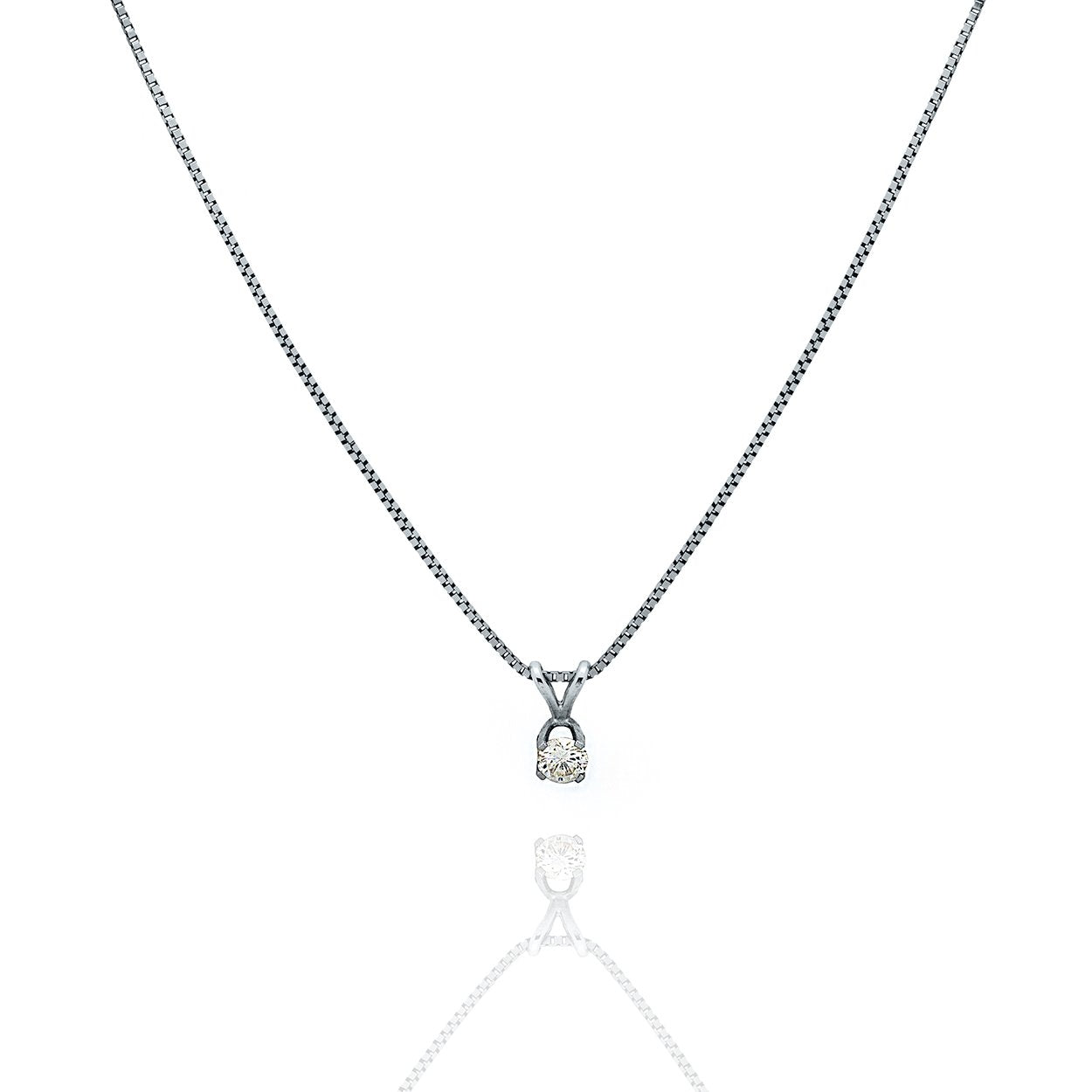 14kt White Gold Box Chain and Diamond Pendant Necklace Set
