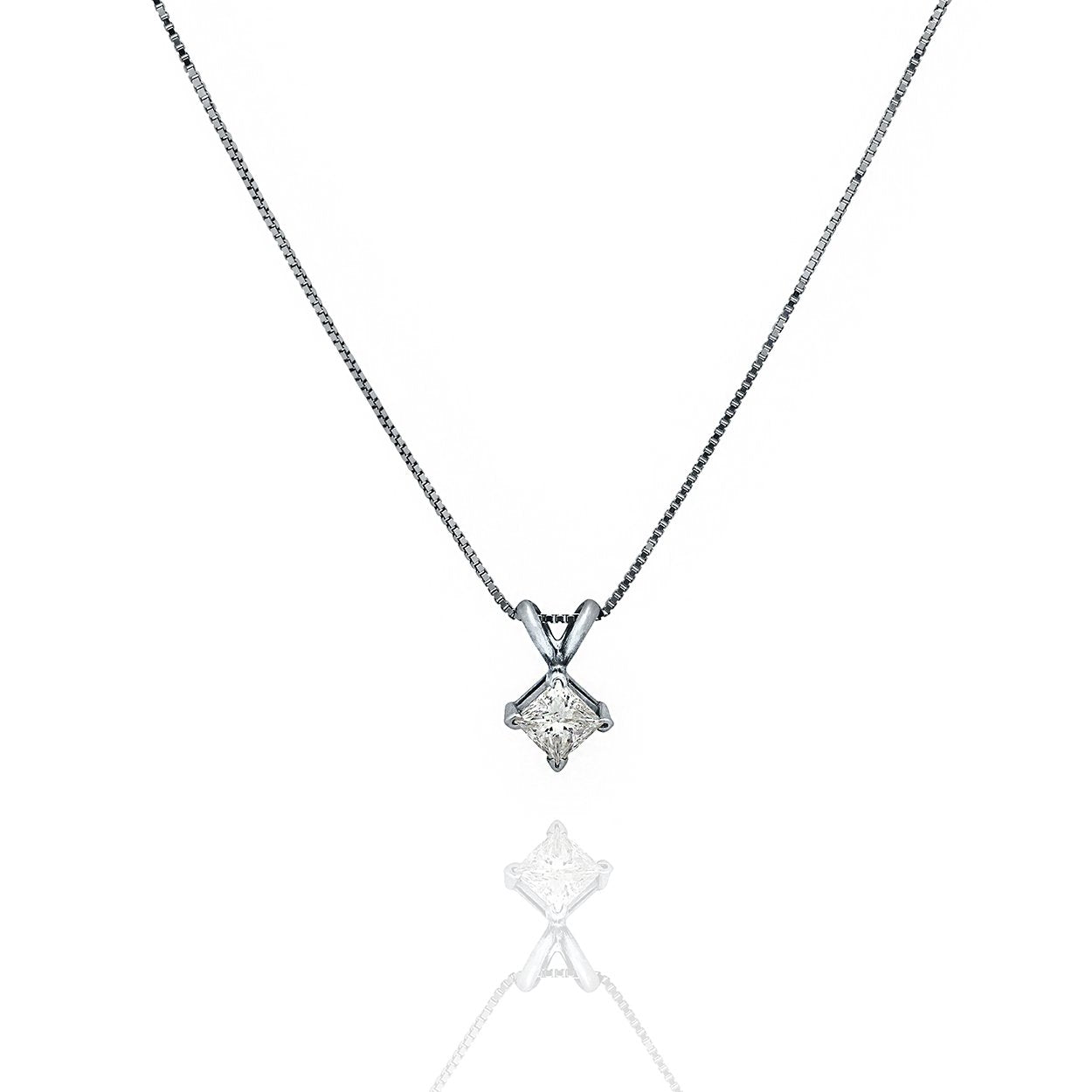14kt White Gold Princess Cut Diamond Necklace