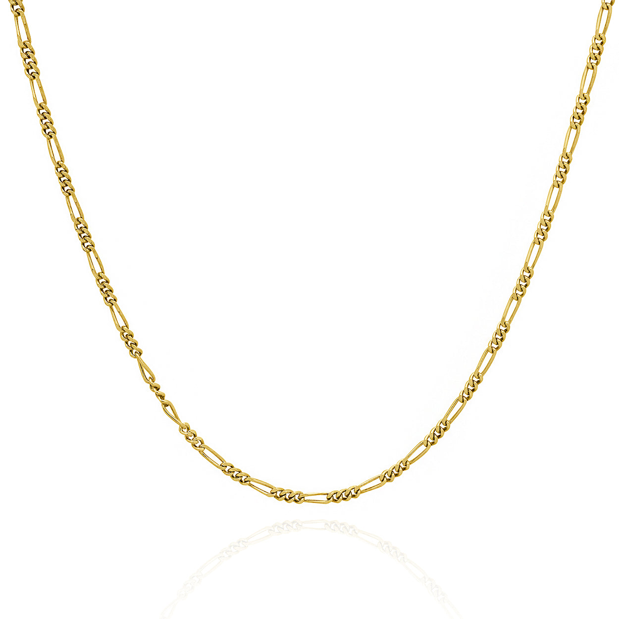 1.2mm Wide Figaro Style Chain Solid Gold Yellow