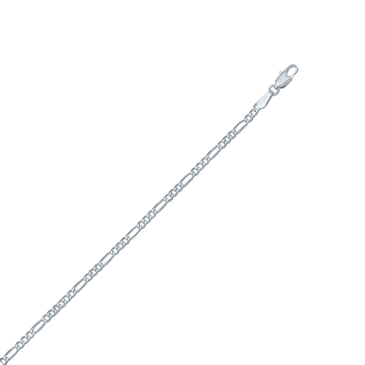 18kt White Gold Figaro Style Bracelet with 2.4mm Width