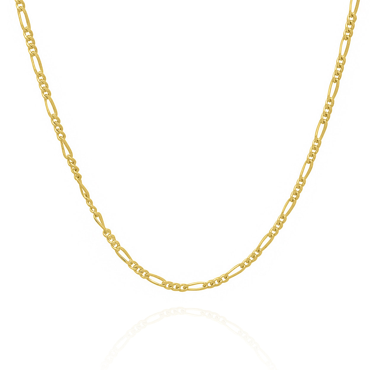 2.4mm Wide Figaro Style Chain Solid Gold Yellow