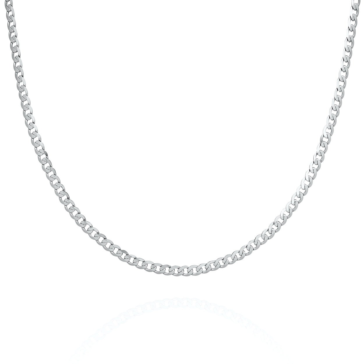 2.5mm Wide Curb Style Chain Solid Gold White