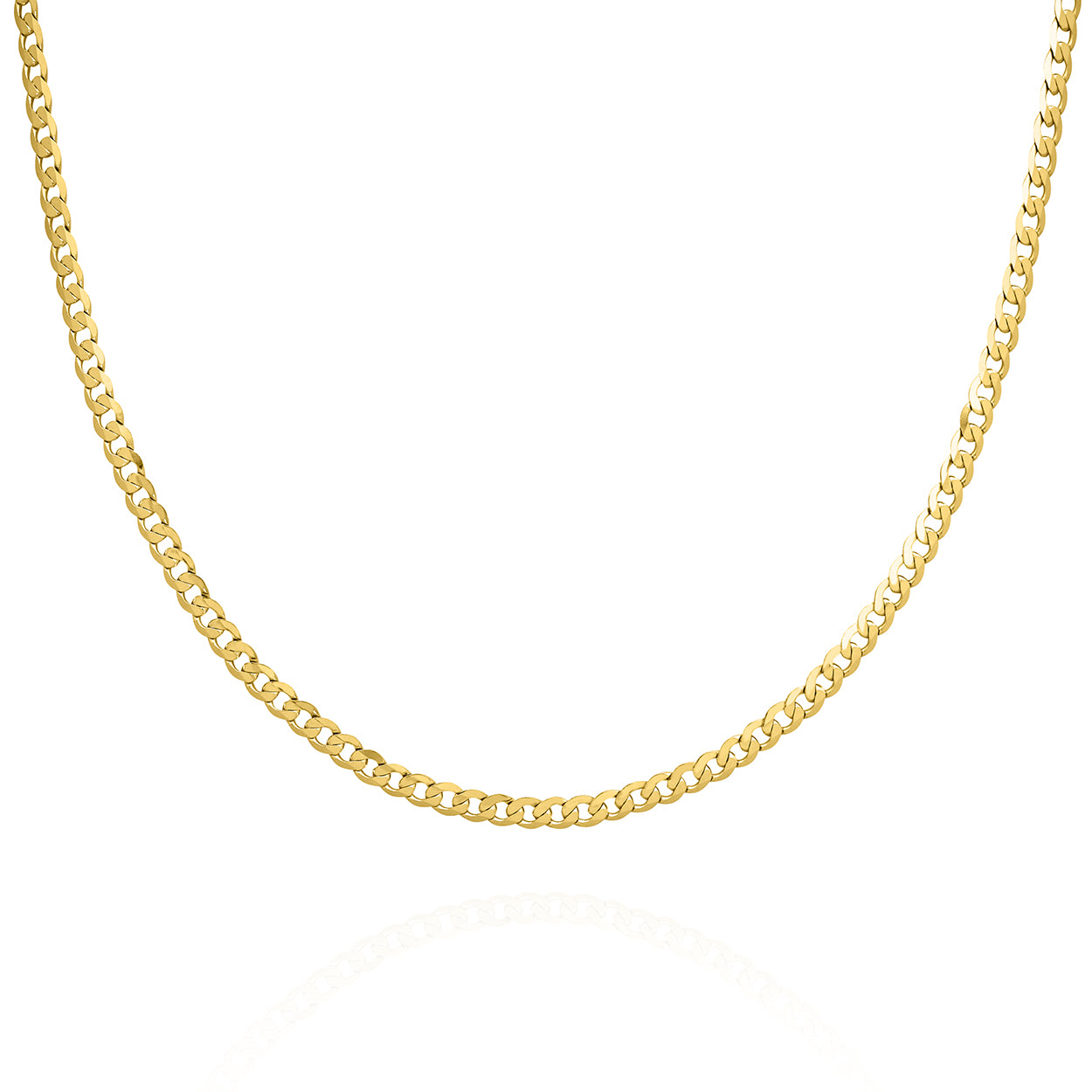 2.5mm Wide Curb Style Chain Solid Gold Yellow