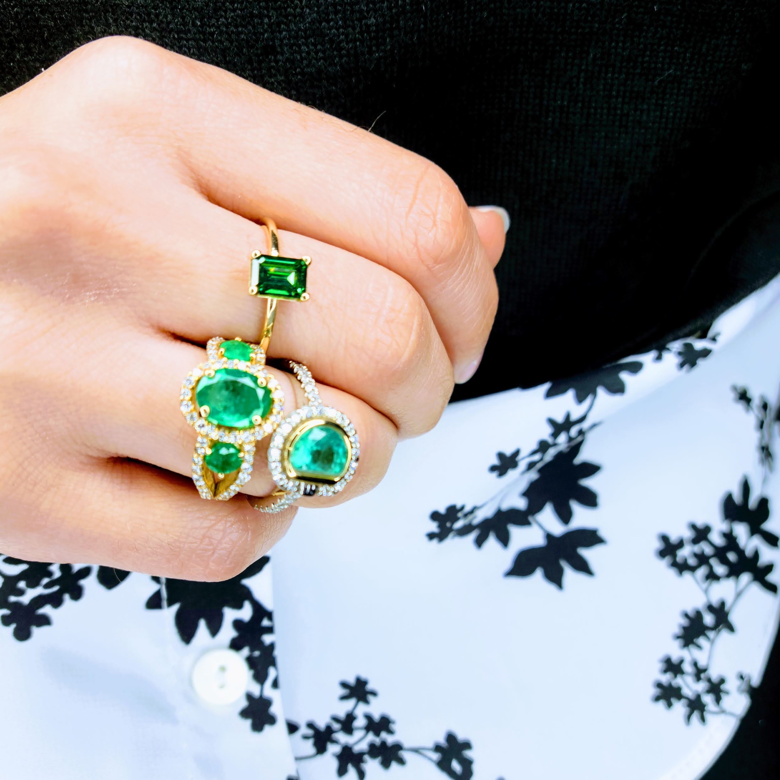 Woman wearing Emerald 10KT Solid Gold Ring